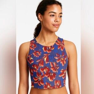 NWT Athleta 531128 Conscious Crop Printed D-DD Top Solarize Chrome Blue